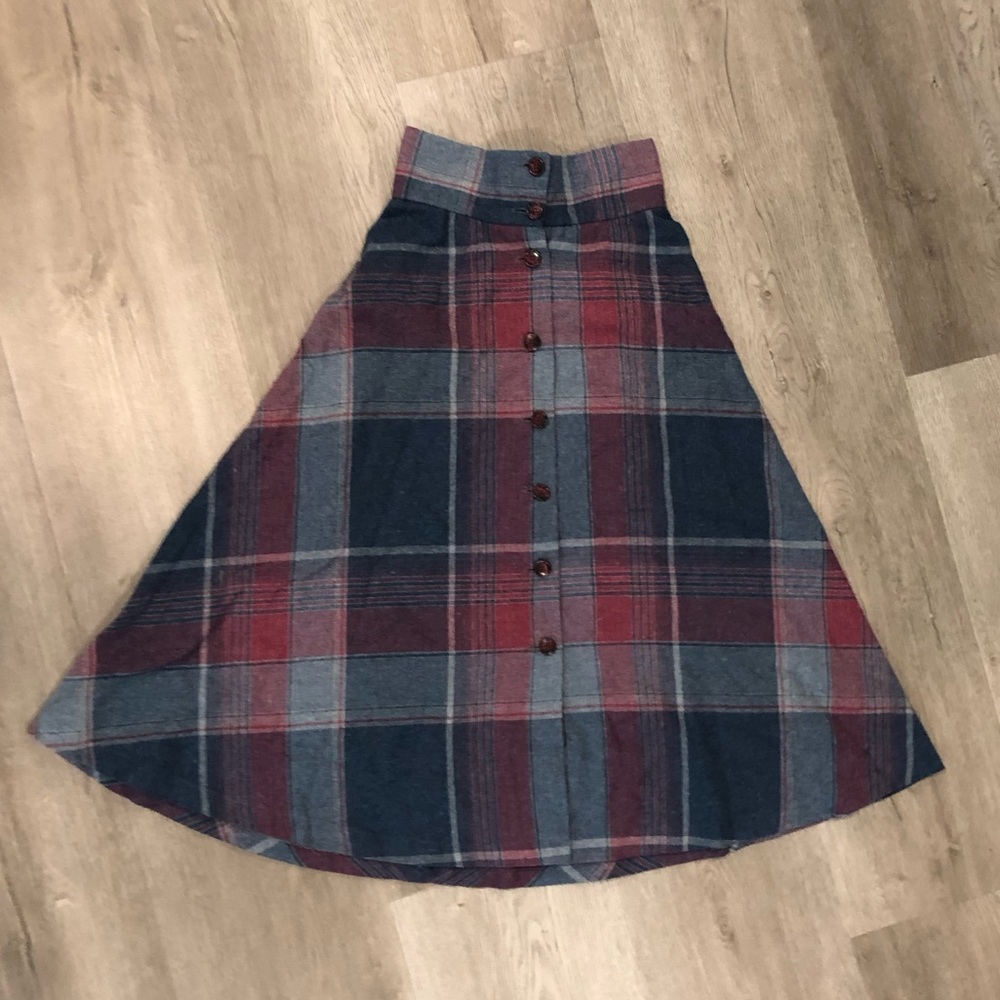Vintage Midi Plaid Skirt
